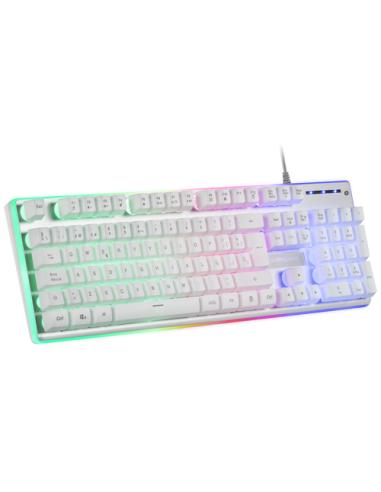 Mars Gaming MCPXWFR, Combo Teclado H-Mech FRGB, Ratón Ultraligero 10000DPI y Alfombrilla XXL, Blanco, Idioma Francés