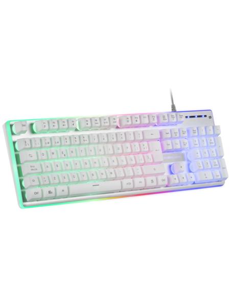 Mars Gaming MCPXWFR, Combo Teclado H-Mech FRGB, Ratón Ultraligero 10000DPI y Alfombrilla XXL, Blanco, Idioma Francés