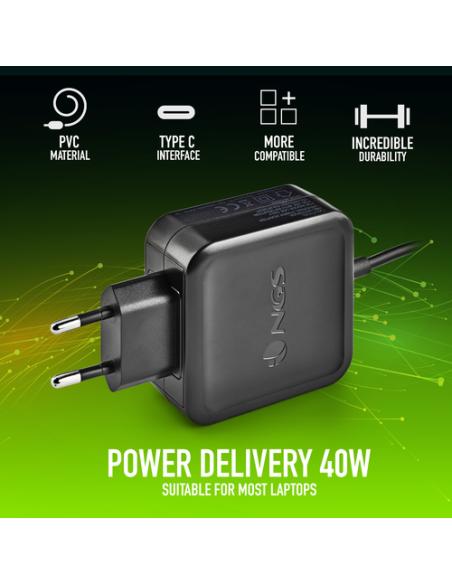 NGS ﻿﻿W-45W TYPEC Portátil, Smartphone, Tableta Negro Corriente alterna Interior