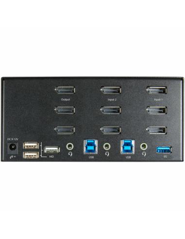 StarTech.com Switch Conmutador KVM de 2 Puertos DisplayPort 4K para 3 Monitores - Vídeo de 4K y 60Hz Ultra HD - HDR - Hub Ladrón