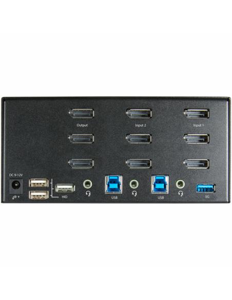 StarTech.com Switch Conmutador KVM de 2 Puertos DisplayPort 4K para 3 Monitores - Vídeo de 4K y 60Hz Ultra HD - HDR - Hub Ladrón