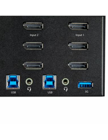 StarTech.com Switch Conmutador KVM de 2 Puertos DisplayPort 4K para 3 Monitores - Vídeo de 4K y 60Hz Ultra HD - HDR - Hub Ladrón