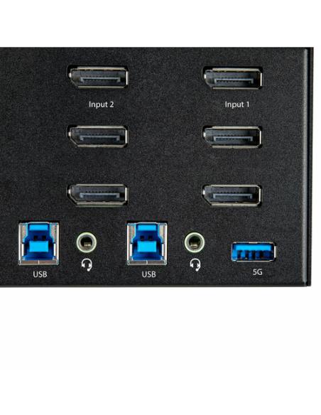 StarTech.com Switch Conmutador KVM de 2 Puertos DisplayPort 4K para 3 Monitores - Vídeo de 4K y 60Hz Ultra HD - HDR - Hub Ladrón