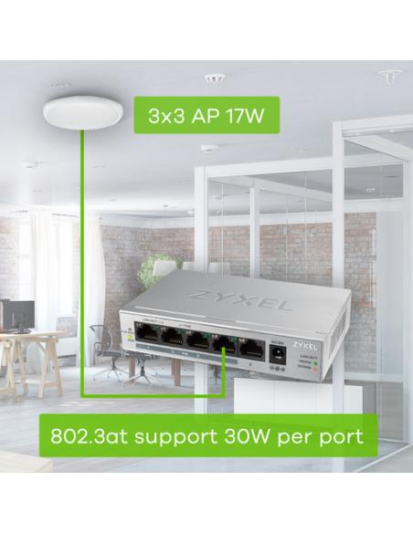 Zyxel GS1005HP No administrado Gigabit Ethernet (10/100/1000) Energía sobre Ethernet (PoE) Plata