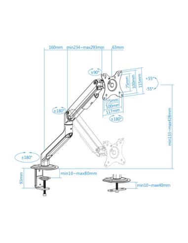 TooQ DB4032TNR-G soporte para monitor 81,3 cm (32") Escritorio Negro
