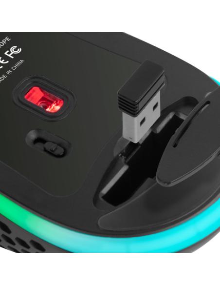 Mars Gaming MMW3, Ratón Gaming Inalámbrico, RGB Flow, Ultraligero 79g, 3200DPI, Negro