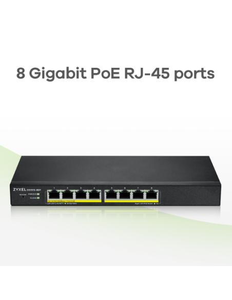 Zyxel GS1915-8EP Gestionado L2 Gigabit Ethernet (10/100/1000) Energía sobre Ethernet (PoE) Negro