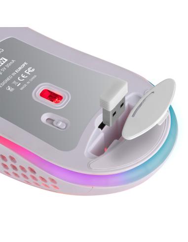 Mars Gaming MMW3W, Ratón Gaming Inalámbrico, RGB Flow, Ultraligero 79 g, 3200 DPI, Blanco