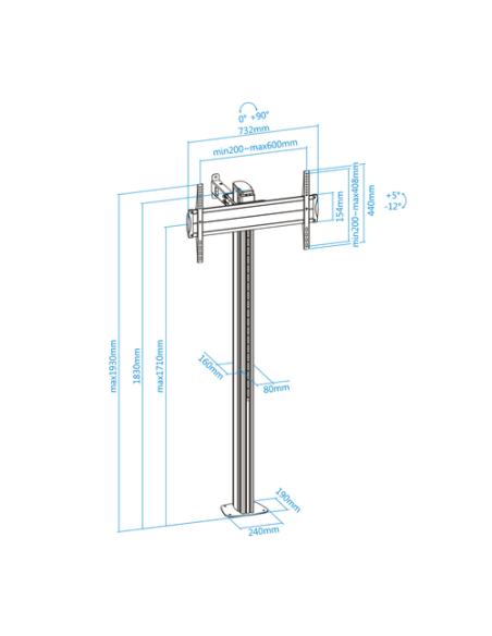 TooQ FS2270M-B soporte para pantalla de señalización 177,8 cm (70") Plata