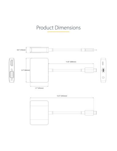 StarTech.com Adaptador de Vídeo USB C, Adaptador Multipuertos USB Tipo C a HDMI VGA con Salida de Audio de 3,5mm, HDR 4K a 60Hz,