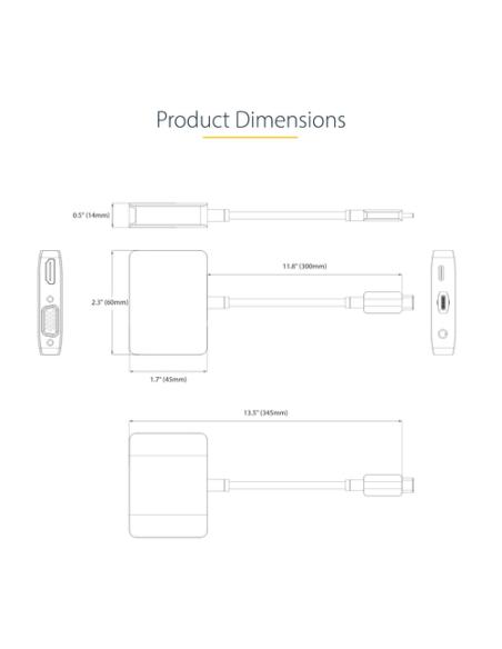 StarTech.com Adaptador de Vídeo USB C, Adaptador Multipuertos USB Tipo C a HDMI VGA con Salida de Audio de 3,5mm, HDR 4K a 60Hz,