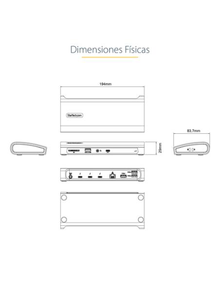 StarTech.com Docking Station Thunderbolt 4, PD de 96W, para 1 Monitor de 8K/para 2 Monitores de 4K 60Hz, 3xTB4/USB4, 4xUSB-A/SD/