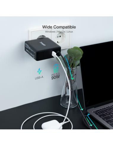 TooQ TQLC-USBC90PD adaptador e inversor de corriente Auto 90 W Negro