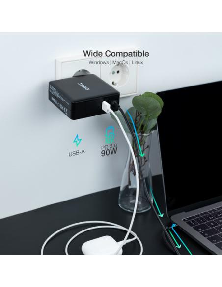 TooQ TQLC-USBC90PD adaptador e inversor de corriente Auto 90 W Negro