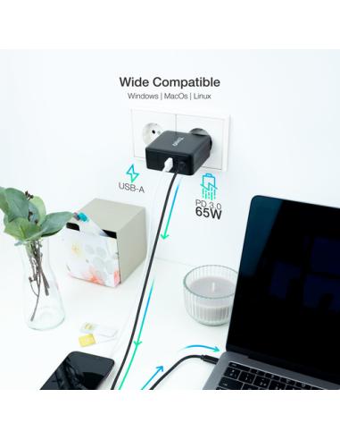 TooQ TQLC-USBC65PD adaptador e inversor de corriente Interior 65 W Negro