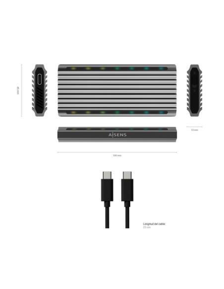 AISENS Caja Externa M.2 RGB Gaming ASM2-RGB011GR SATA/NVMe A USB3.1 Gen2, Gris