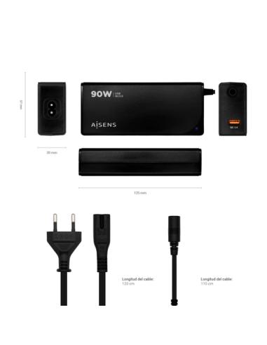 AISENS ASLC-90WAUTO-BK adaptador e inversor de corriente Interior 90 W Negro