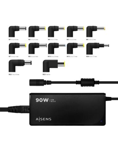 AISENS ASLC-90WAUTO-BK adaptador e inversor de corriente Interior 90 W Negro