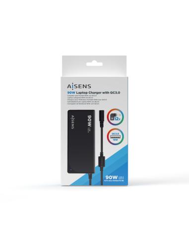 AISENS ASLC-90WAUTO-BK adaptador e inversor de corriente Interior 90 W Negro