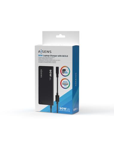 AISENS ASLC-90WAUTO-BK adaptador e inversor de corriente Interior 90 W Negro