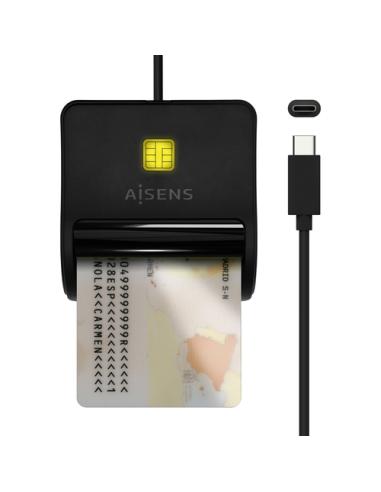 AISENS Lector De Tarjeta Inteligente DNI, USB-C, Negro