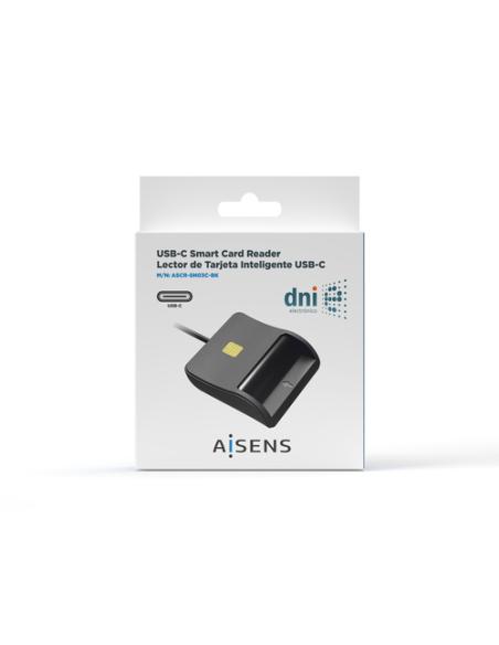 AISENS Lector De Tarjeta Inteligente DNI, USB-C, Negro