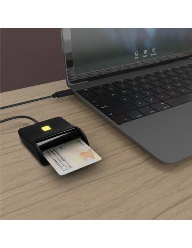 AISENS Lector De Tarjeta Inteligente DNI, USB-C, Negro