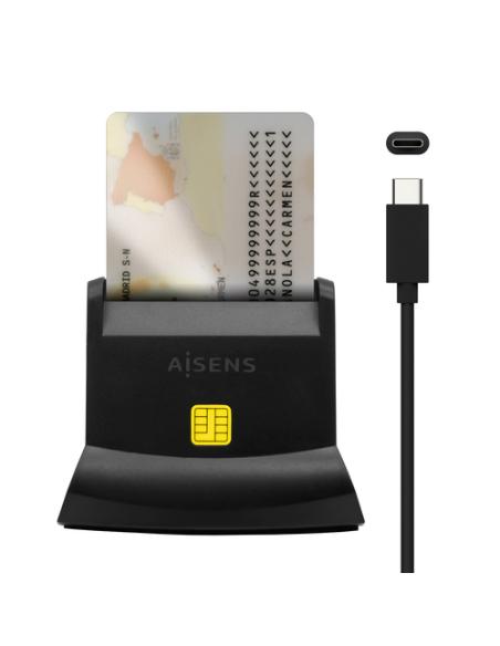 AISENS Lector De Tarjeta Dni Con Lector De Tarjetas SIM, SD, Micro SD, MMC, RS-MMC, MMC Micro, USB-C, Negro
