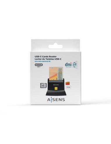 AISENS Lector De Tarjeta Dni Con Lector De Tarjetas SIM, SD, Micro SD, MMC, RS-MMC, MMC Micro, USB-C, Negro