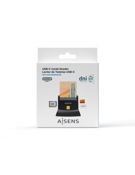 AISENS Lector De Tarjeta Dni Con Lector De Tarjetas SIM, SD, Micro SD, MMC, RS-MMC, MMC Micro, USB-C, Negro