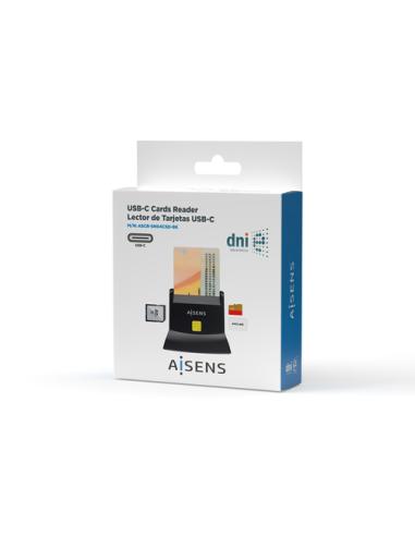 AISENS Lector De Tarjeta Dni Con Lector De Tarjetas SIM, SD, Micro SD, MMC, RS-MMC, MMC Micro, USB-C, Negro