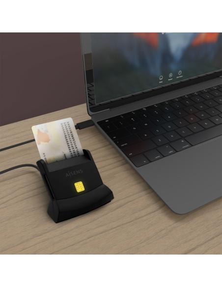 AISENS Lector De Tarjeta Dni Con Lector De Tarjetas SIM, SD, Micro SD, MMC, RS-MMC, MMC Micro, USB-C, Negro