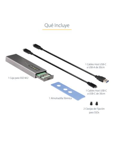 StarTech.com Caja Externa de Aluninio USB-C 10Gbps a NVMe M.2 o SSD M.2 SATA - Sin Herramientas para SSD M.2 NGFF PCIe/SATA - co