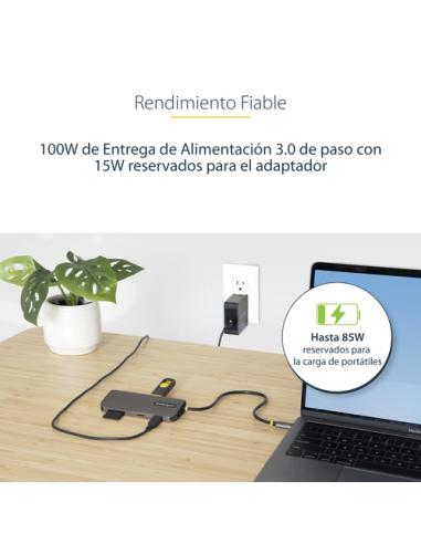 StarTech.com Adaptador Multipuertos USB C de Vídeo 4K a 60Hz, con Hub de 3 Puertos USB-A de 5Gbps, Entrega de Alimentación USB d