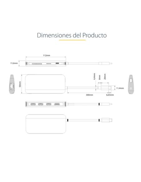 StarTech.com Adaptador Multipuertos USB C de Vídeo 4K a 60Hz, con Hub de 3 Puertos USB-A de 5Gbps, Entrega de Alimentación USB d