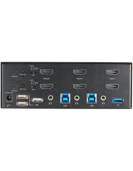 StarTech.com Switch Conmutador KVM de 2 Puertos HDMI 2.0 4K para 2 Monitores - Vídeo de 4K y 60Hz Ultra HD - HDR - Hub Ladrón US