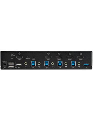 StarTech.com Switch Conmutador KVM de 4 Puertos HDMI 2.0 4K para 1 Monitor - Vídeo de 4K y 60Hz Ultra HD - HDR - Hub Ladrón USB 