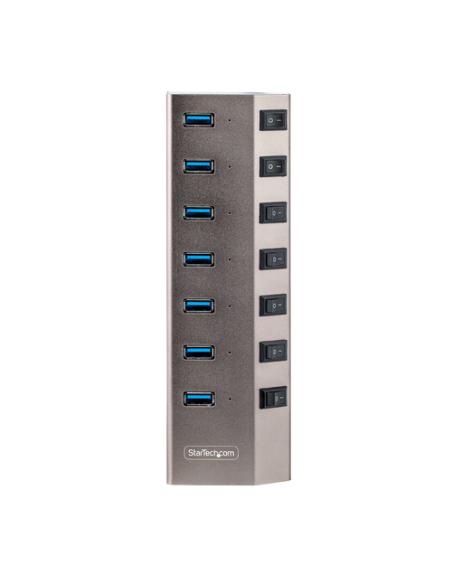StarTech.com Hub USB-C Autoalimentado de 7 puertos con Interruptores Individuales - Concentrador USB 3.0 a 5 Gbps con Fuente de 