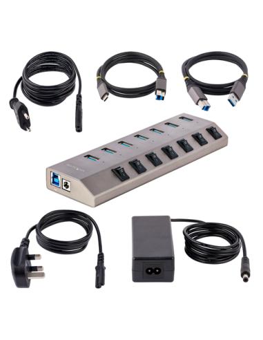 StarTech.com Hub USB-C Autoalimentado de 7 puertos con Interruptores Individuales - Concentrador USB 3.0 a 5 Gbps con Fuente de 