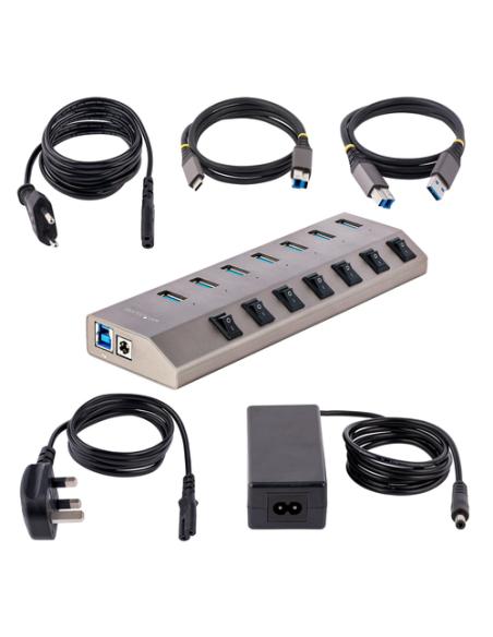 StarTech.com Hub USB-C Autoalimentado de 7 puertos con Interruptores Individuales - Concentrador USB 3.0 a 5 Gbps con Fuente de 