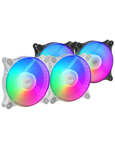 Mars Gaming MFDUO, Kit 2 Ventiladores FRGB Rainbow 360°, Ultra-silencioso, Doble Conexión 3PIN + 4PIN, Blanco