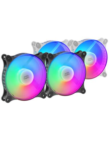 Mars Gaming MFDUO, Kit 2 Ventiladores FRGB Rainbow 360°, Ultra-silencioso, Doble Conexión 3PIN + 4PIN, Negro