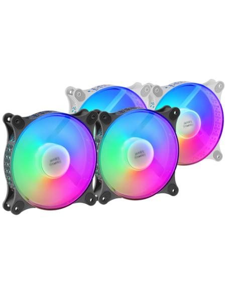 Mars Gaming MFDUO, Kit 2 Ventiladores FRGB Rainbow 360°, Ultra-silencioso, Doble Conexión 3PIN + 4PIN, Negro