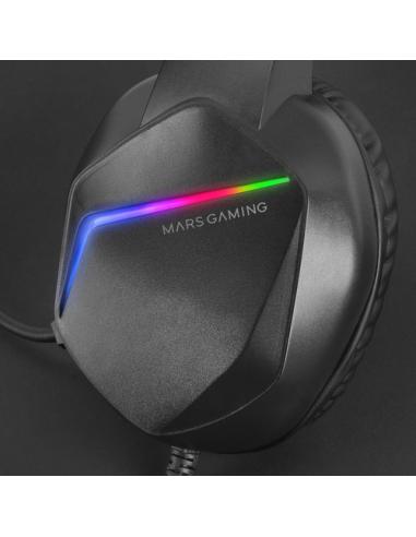 Mars Gaming MH122 Negro, Cascos Gaming FRGB Over Ear con Micrófono, Sonido HiFi, Cancelación de Sonido, Ultraligeros, PS4 PS5 Xb