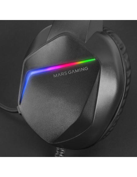 Mars Gaming MH122 Negro, Cascos Gaming FRGB Over Ear con Micrófono, Sonido HiFi, Cancelación de Sonido, Ultraligeros, PS4 PS5 Xb