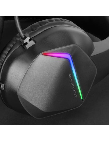 Mars Gaming MH122 Negro, Cascos Gaming FRGB Over Ear con Micrófono, Sonido HiFi, Cancelación de Sonido, Ultraligeros, PS4 PS5 Xb