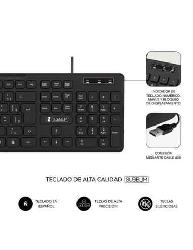 SUBBLIM Teclado Ergonómico y ratón Combo Business Slim Silencioso con cable USB