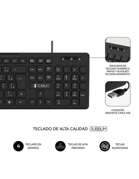 SUBBLIM Teclado Ergonómico Business Slim Silencioso con cable USB