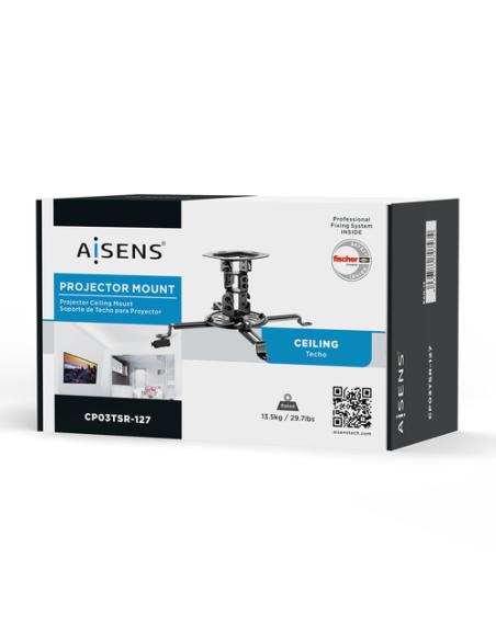 AISENS Soporte Universal Giratorio, Inclinable de Techo para Proyector 13.5Kg, Negro