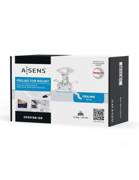 AISENS Soporte Universal Giratorio, Inclinable de Techo para Proyector 13.5Kg, Blanco